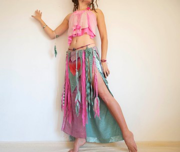 粉綠色日系可愛風拼接裙，奇幻節慶服飾