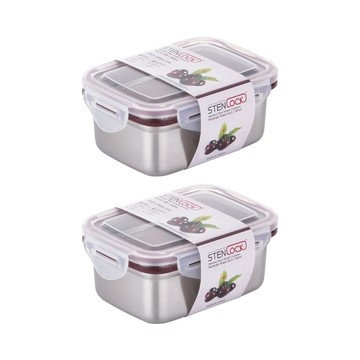 STENLOCK 不鏽鋼長方形保鮮盒 4號 盒身不鏽鋼材質 韓國製造  540ml x 2個  1組