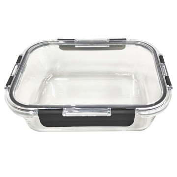 SHIMOYAMA 耐熱玻璃保鮮盒飯盒 1500ml  耐熱玻璃 透明色 + 黑色  1個