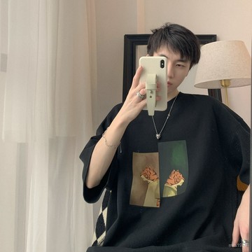 100%純棉夏季短袖男複古美式潮牌T恤寬鬆半袖潮流ins情侶衣服男女 9OIH