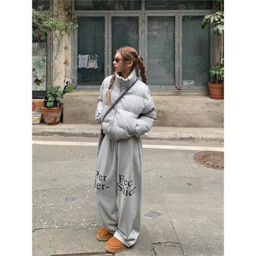 195大喜 美式復古短款棉服外套女冬季爆款立領休閑顯瘦百搭面包服