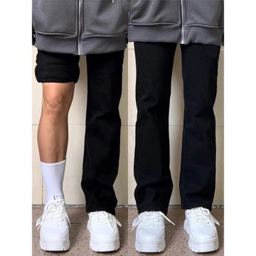 梨型身材直筒牛仔褲女春秋款大碼胖mm高腰彈力遮肉窄版闊腿拖地褲