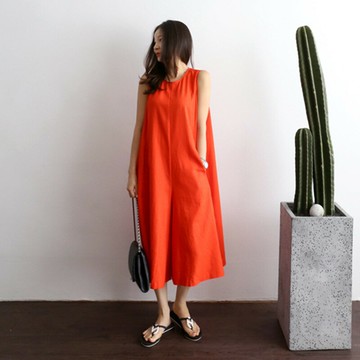 【巴黎精品】現貨+預購 連身褲無袖褲裝-純色寬鬆七分寬管褲女裝4色a1au70