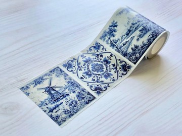 Delft blue and white tiles pattern Extra Washi Tape