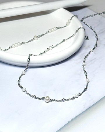 星空點點淡水珍珠鎖骨鍊 - 醫療鋼配飾/天然珍珠