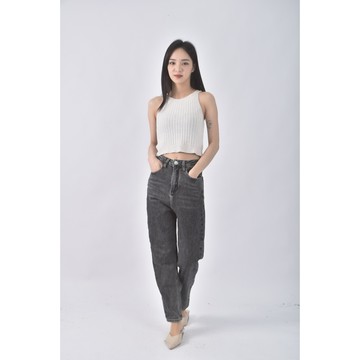 (XS（含）以下) 【里唯私服】jqu高腰丹寧牛仔直筒灰色長褲二手衣