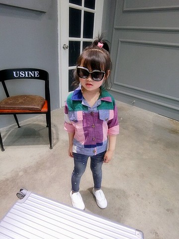 2017韓版童裝韓國童裝女童春季新款時尚寬松拼圖長袖襯衫1入