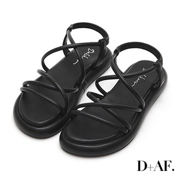 D+AF 涼感真夏交叉細帶厚底涼鞋 黑