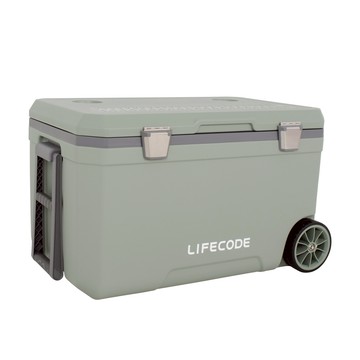 【LIFECODE】冰島霸主-拉輪式70L保冰桶/有杯架-附2個冰磚-軍綠灰