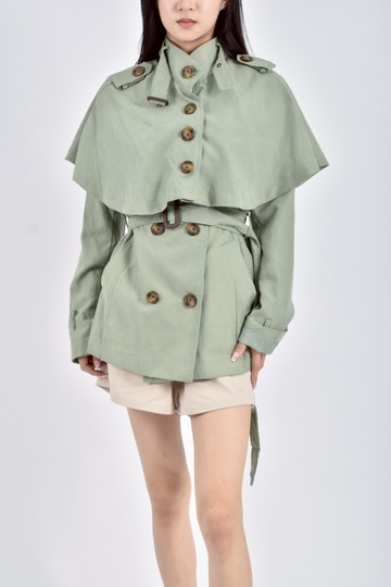 (L) 【德馨私服】ssemienne質感兩穿風衣外套綠色綁帶外套