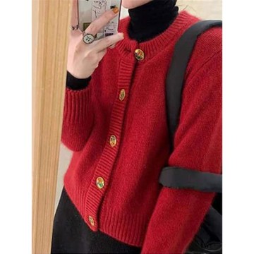 正品哥家女裝2025秋冬新款寬松圓領羊毛開衫針織外套外搭短款毛衣