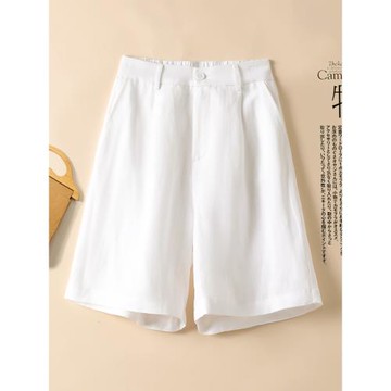 (免運)亞麻短褲女夏闊腿褲薄款a字高腰寬松白色褲子女夏西裝五分褲中褲