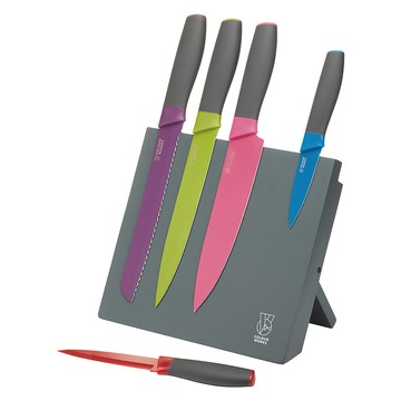 Colourworks 磁吸刀座 + 刀具5件組  主廚刀 + 切肉刀 + 麵包刀 + 水果刀 + 削皮刀 + 刀座  1組