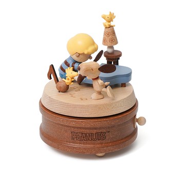 知音文創｜PEANUTS 史努比 SNOOPY與謝勒德多旋轉木製音樂盒