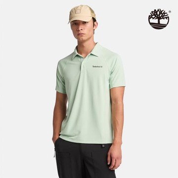 Timberland 男款粉綠色涼感短袖POLO衫│A6AQBENE