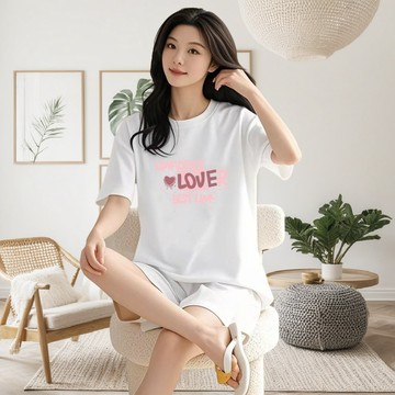 貨物臺階 微胖女生韓版家居服套裝牛奶絲新款夏季顯瘦睡衣兩件裝 女生套裝 時尚套裝 貨物套裝 大碼套裝 JA114