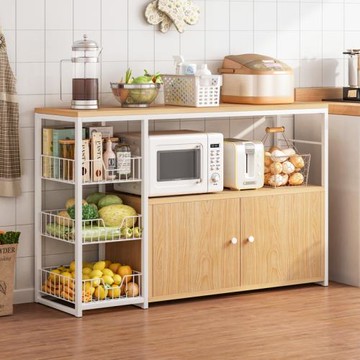 廚房置物架落地多層切菜操作臺帶柜子放鍋碗碟微波爐果蔬收納架子