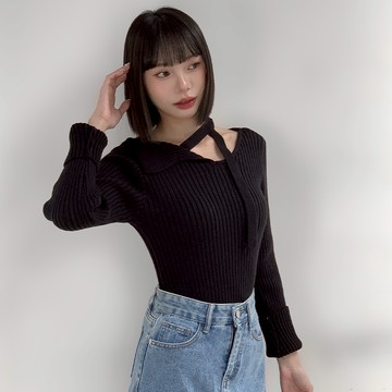 【Aa.chic】不對襯綁帶坑條針織上衣(三色).女裝/針織/不對襯/綁帶/上衣/坑條/顯瘦/日常【C199155】