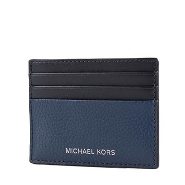 MICHAEL KORS 男款 荔枝紋皮革名片夾-海軍藍
