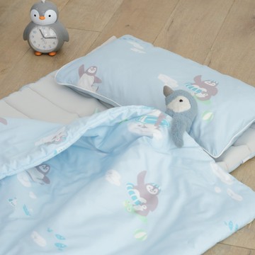 翔仔居家 純棉涼感雙面 抗菌兒童睡袋三件組【冰原歷險】午睡袋 午休睡袋 精梳純棉 四季多用途 手提睡袋 睡墊