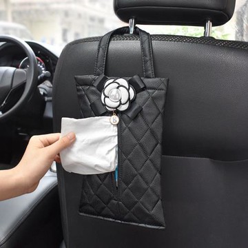 車載紙巾盒抽紙盒創意小香風山茶花椅背掛式固定汽車裝飾用紙巾包