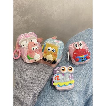 可愛情侶卡通海綿寶寶派大星小新適用AirPodspro保護套蘋果無線藍牙耳機保護殼airpods1/2/3/4代pro2硅膠軟殼