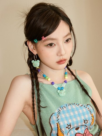 流口水小熊 亞克力串珠 項鏈 耳環耳夾耳圈