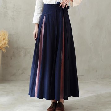 原創棉麻漢元素襦裙日常漢服古風長裙改良4米大擺半身裙春秋新款