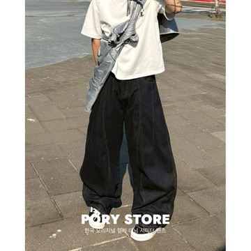 【PORY STORE】正品 韓系 clean fit 復古原色丹寧牛仔褲 實拍 百搭 彎刀褲 韓系長褲