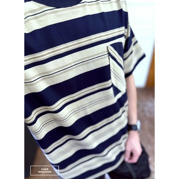 『老爺有喜』重磅撞色斜紋短T(NOF2503N8076)-藍