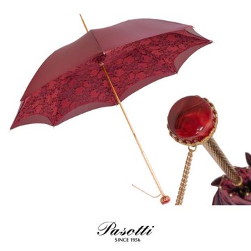 Pasotti意大利純手工酒紅蕾絲布太陽婚傘晴雨傘長柄晴雨兩用女神