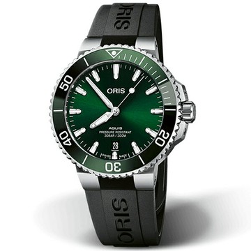 ORIS 豪利時 AQUIS 時間之海 0173377664157-0742264FC 300米潛水機械腕錶 / 綠面 41.5mm｜樂天領券現折★全館特惠中★指定刷卡回饋10%