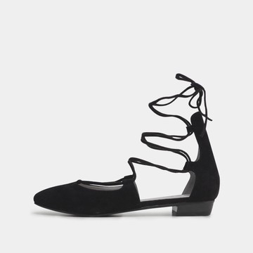 R&BB真皮羊皮包鞋-多way繞帶尖頭芭蕾舞平底娃娃鞋-黑色