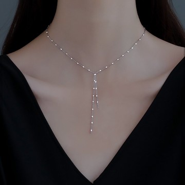 925純銀小方塊流蘇項鏈女年新款ins冷淡風簡約鎖骨鏈秋冬頸鏈