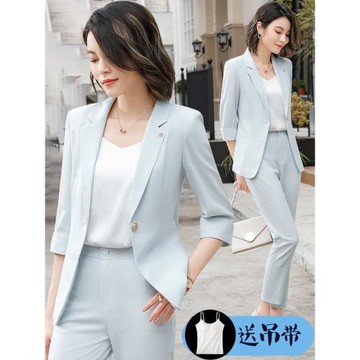 中袖西裝薄款時尚氣質女神范職業裝春夏小個子高級感炸街西服套裝