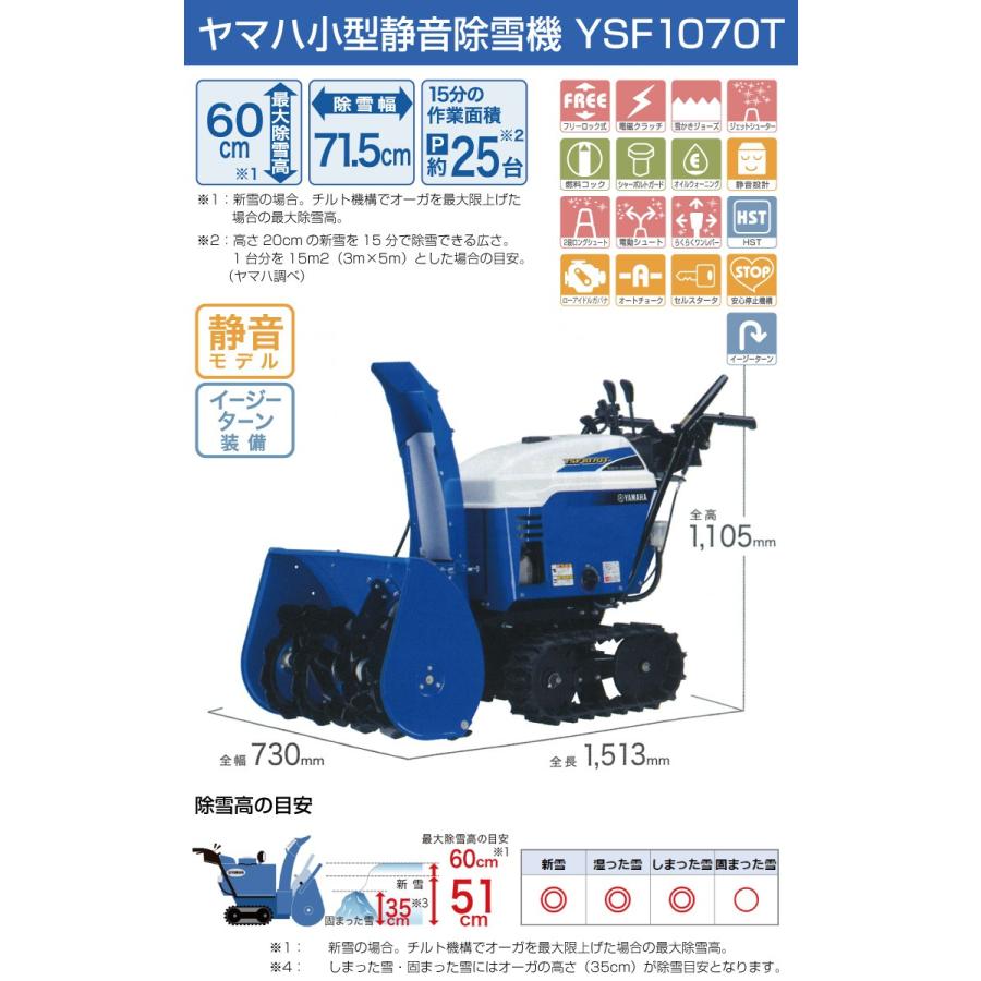 ヤマハ 2023年11月以降納車予定 除雪機 家庭用 10馬力 除雪幅71.5cm YAMAHA YSF-1070T YSF1070T