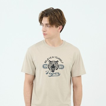 GIORDANO 男裝動物印花短袖上衣 - 81 褪色柳灰