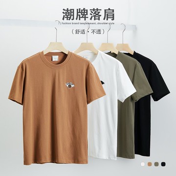 漢斯卡2022夏季新款圓領短袖t恤男ins潮流韓版修身休閑百搭打底衫