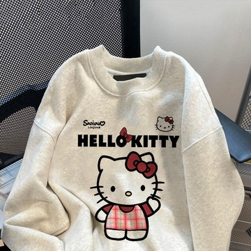 mori🎀mori日系減齡可愛凱蒂貓圓領衛衣女春秋新款寬鬆甜美小衆學院風外套