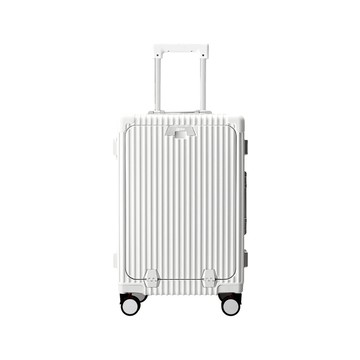 Carry系列 多功能前開式 鋁框純PC行李箱 (20吋+30吋) 20吋月光白+30吋月光白