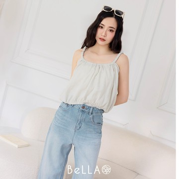 【夏季新品】BeLLA 渡假麻花肩帶上衣 綠色