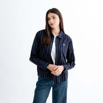 【Urban Casual】女裝-條紋提織雙面穿襯衫式外套-深藍色
