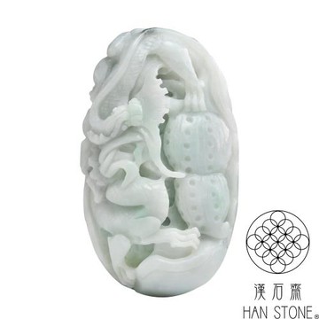 【漢石齋】天然翡翠A貨 護主龍牌玉佩手把件 淺色飄花種(50*85*27mm)