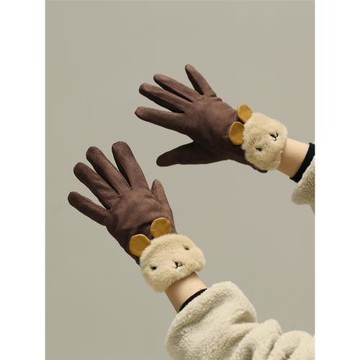 美拉德穿搭學生冬天戶外保暖可愛卡通小松鼠觸屏棉手套加絨騎車女