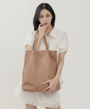 簡約設計子母包真皮手提肩側背托特包 咖啡