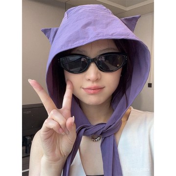 🔥臺灣出貨🔥【30天熱銷6564件】可愛搞怪小噁魔速幹帽子女出遊度假防曬帽百搭顯臉小貓耳朵漁夫帽