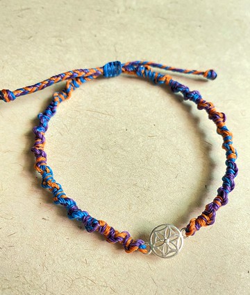 生命之花  橘紫藍 南美蠟線925純銀編織手鍊