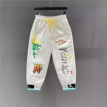 韓國東大門2026春季新款個性字母時尚休閑牛仔褲束腳百搭哈倫垮褲