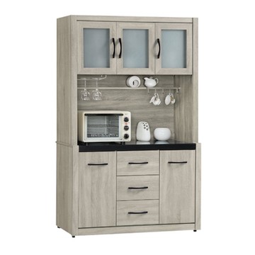 文創集 利亞玻璃4尺五門三抽高餐櫃組合-121x42x197cm免組