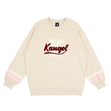 KANGOL 女 長版刷毛大學T 長袖上衣 白色-6352100601